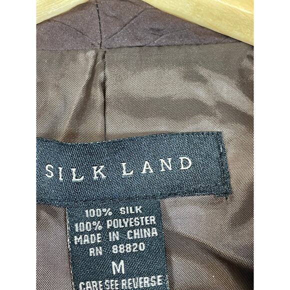 Silk Land women’s 100% silk blazer jacket w/pockets brown medium fall - Picture 3 of 8
